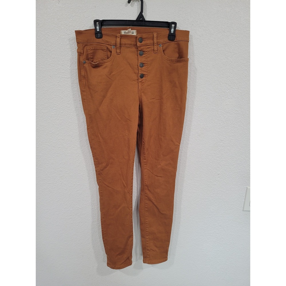 Madewell 9" Mid-Rise Skinny Jeans Burnt Orange Button Fly Size 29 Tall Rust #25